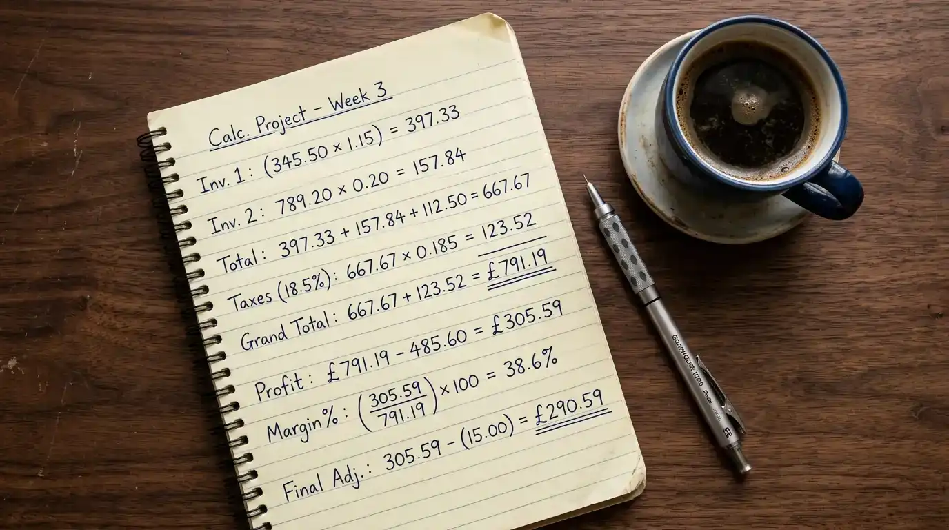 Handwritten wagering requirement calculation on a notepad next to a laptop showing bonus terms
